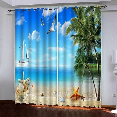Custom blackout Curtains 3D Beach scenery Living Room Bedroom 3D Curtains Stereoscopic Modern Window Curtain home decor