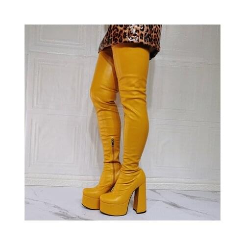 Ins Brand Luxury Designer Platform Fetish Block High Heels Women Over The knee Boots Fashion Goth Ladies Shoes Large Size 15 47