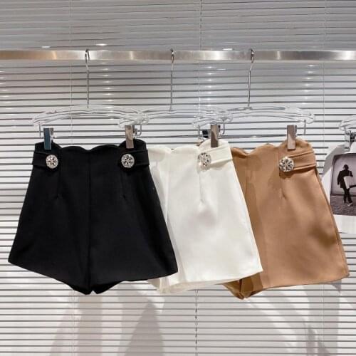 2021 Spring New Diamond Women Shorts Waist Design Elegant Womens Solid Color Three-point Fashion Suit Shorts