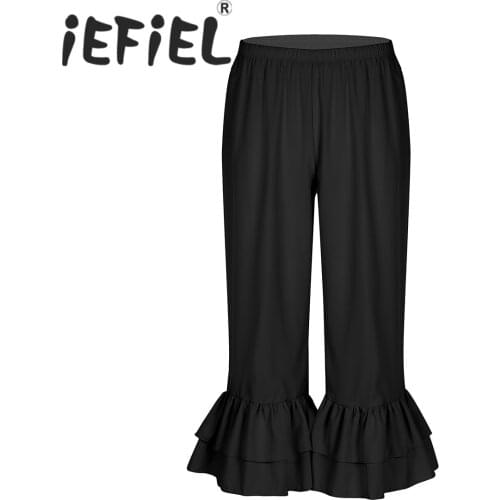 Fashion Women Ladies Retro Vintage Elastic Waist Ruffles Hem Pantaloons Bloomers Underpants Victorian Era Costume for Daily Wear