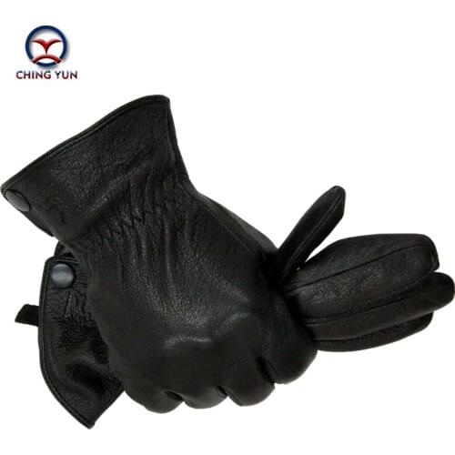 Winter man deer skin leather gloves male warm soft mens Arm sleeve black men mittens imitate rabbit fur 70% wool lining-03
