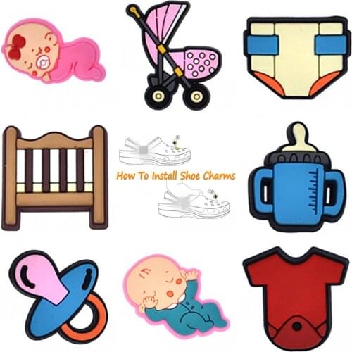 Cute Babies Series Mini Hole Shoes Summer Sandals Decorations With Buttons Feeding Bottle Nipple Diaper Babystroller Bed 10 pcs