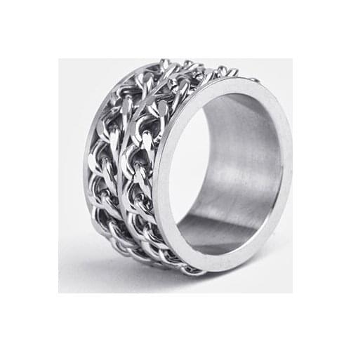 12mm silver color thick double chain 316l Stainless Steel finger rings for men wholesale
