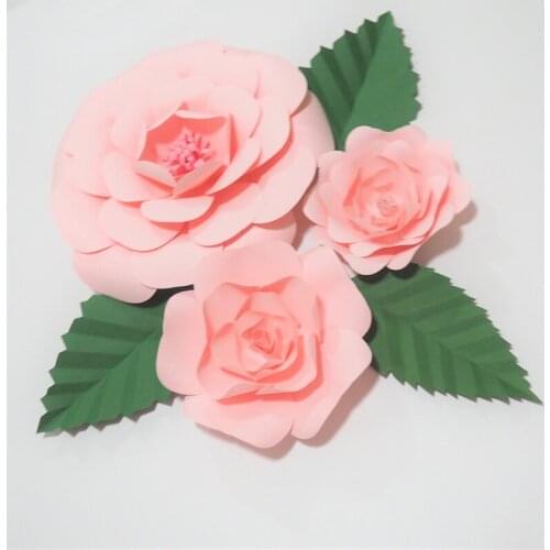 2018 DIY 3PCS Giant Paper Flowers Red Rose 3 Leaves Flores Artificiales Fleur Artificielle Wedding Event Backdrop Party Nursery