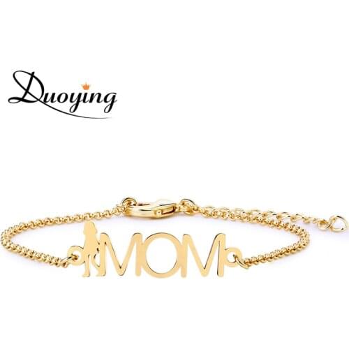 Duoying Custom Mama Bracelet Mom Pesonalized Name Figure Shape Bracelet Mothers Day for Women Festival Charm Bracelet Gift