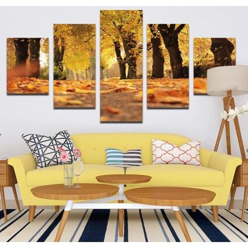 Canvas Printing Decorative Poster Autumn Sunshine Golden Woods And Fallen Leaves Photography Art Photo For Modern Home Decor