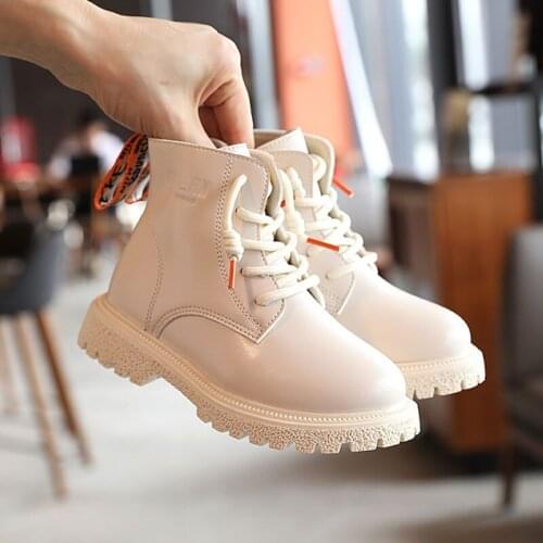 Kids Leather Shoes For Boys Girl Zip Ankle Boots Round Toes For Child 2021 Autumn Casual School Uniform Lace-Up Boot 26-36