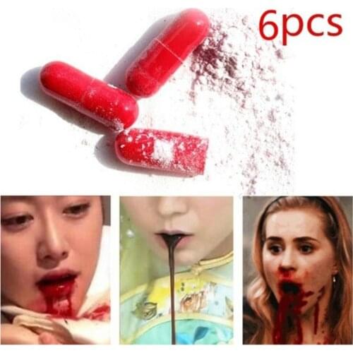 HBB 6Pcs Realistic Fake Blood Pills Vampire Capsules Horror Scary Funny Trick Toys Halloween April Fools Day Party Props Adults