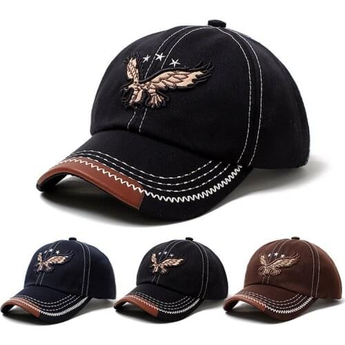 Cap Male Eagle Embroidered Summer Hat Womens Baseball Cap Patchwork Leather Retro Personality Hip-Hop Caps Sun Hat