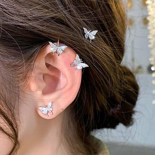 Korean-style Classic Ear Stud Elegant Two Pieces Butterfly Sweet Light Luxury Ear Stud Versatile Simple Man-made Crystal Earring