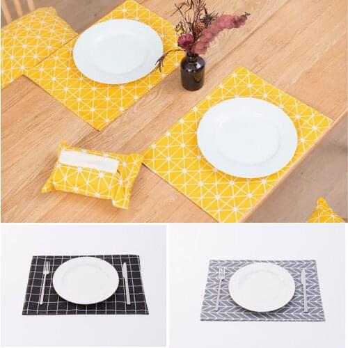 Plaid Cotton Placemat Fabric Table Mat Napkin Simple Design Cutlery Kitchen Tools