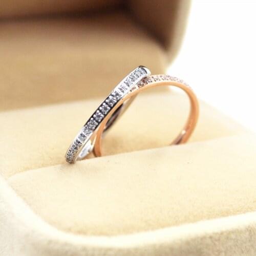 Rose gold color half circle crystal finger rings for women bijoux, elegant cubic zirconia ring woman stainless steel jewelry