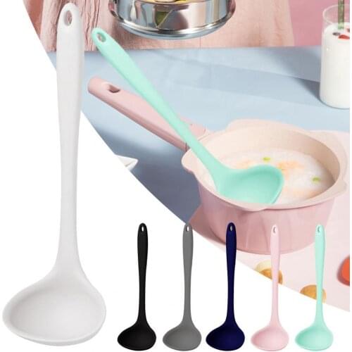 Kitchen Ladle Anti-scald Flexible Silicone Long Handle Soup Scoop Cooking Spoon for Home
