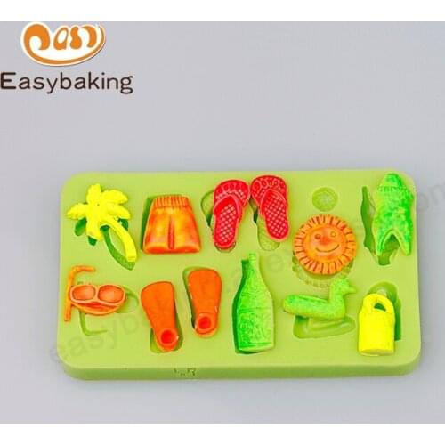 Summer Beach Series Silicone Chocolates Ice Cube Mold Cake Decorating Tools Sunglasses Coconut Tree Design