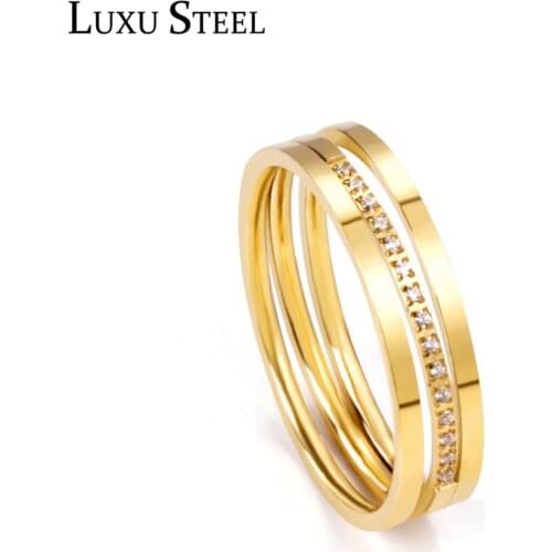 LUXUSTEEL Multi-layer Cubic Zirconia Rings For Women Gold Color Trendy Fashion Style Accessorise Stainless Steel Rings Wedding