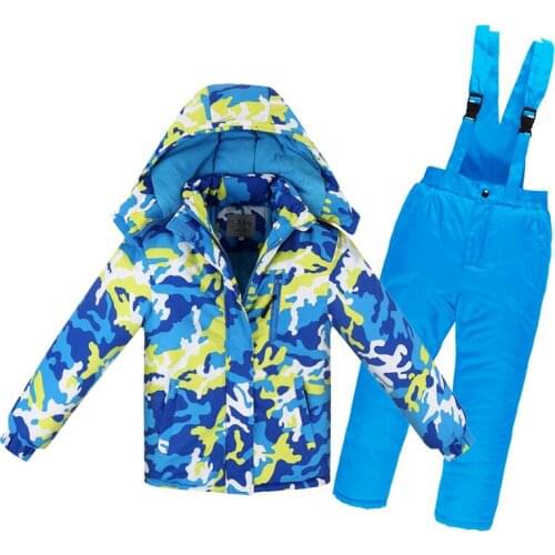 -30 Degree Russian Winter Children Boys Ski Suit Thick Warm Waterproof Windproof Snowboard Jacket Coat + Overalls Girls Snowsuit