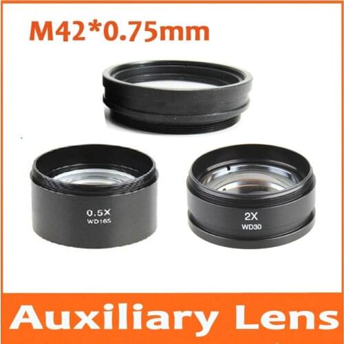 M42*0.75mm 0.5X 1X 2X Aux Barlow Accessories AUX Auxiliary Single barrel Microscope Objective Lens for Stereo Microscope