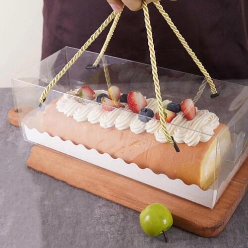 Cake packaging 10Pcs Portable Transparent Cake Swiss Roll Boxes PET Packaging Dessert Container Cake Box Kitchen accessories