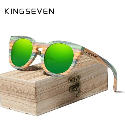 KINGSEVEN Handmade Round Bamboo Sunglasses Sunglasses Men Women Polarized Mirror UV400 Full Frame Wood Shades Custom