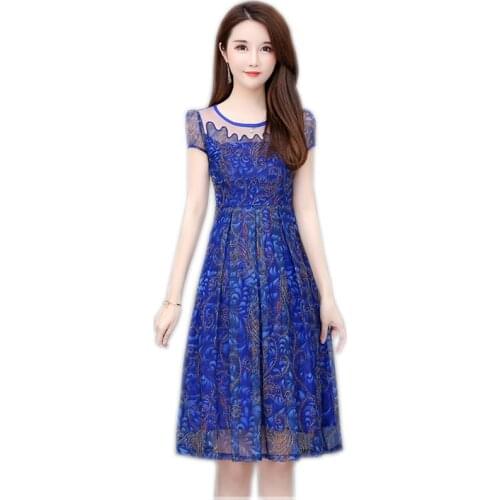 2021 New Summer Spring Women Dress Sexy chiffon Mesh Print Long Small Clear Dew Shoulder Dresses red Blue Female Dress OK098