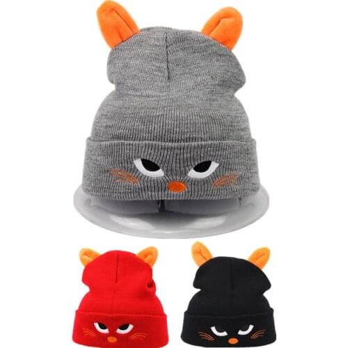 Autumn And Winter New Boys And Girls Cartoon Knitting Wool Hat Cute Plush Ears Flanging Baby Warm Hat