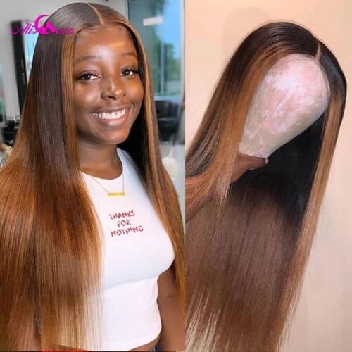 Ali Coco 13X4 Lace Frontal Ombre Colored Human Hair Wigs Pre Plucked Remy Colorful Peruvian Straight 5x5 Clsoure Human Hair Wigs
