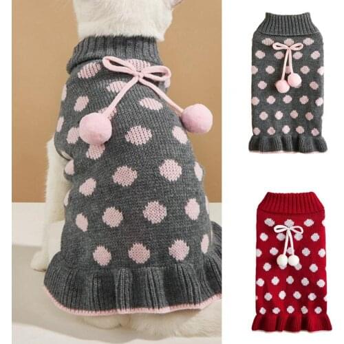 Pet Sweater Dress Wave Dot Pattern Dog Winter Clothes Knitted Dress For Small Medium Dog Sweater Ropa Perro Pet Clothes
