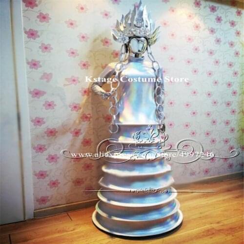 RE08 Singer stage performance wears dance costumes silver mirror dress model show clothe bar outfits catwalk headdress mirror dj