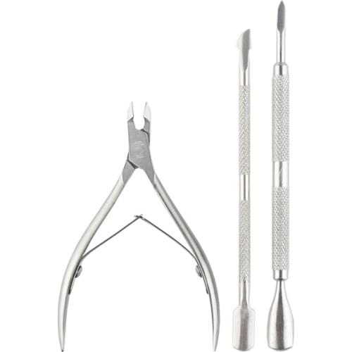 3Pcs/Set Stainless Steel Nail Art Cutter Scissor 2 Ways Cuticle Clipper Pusher Dead Skin Remover Kit Manicure Pedicure Tools