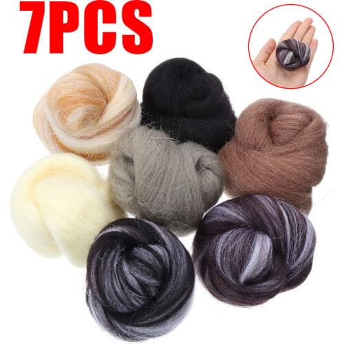 7pcs 35g Needle Felting Wool Natural Collection Soft Wool Fiber For Animal Sewing Projects Doll Needlework Felting Crafts