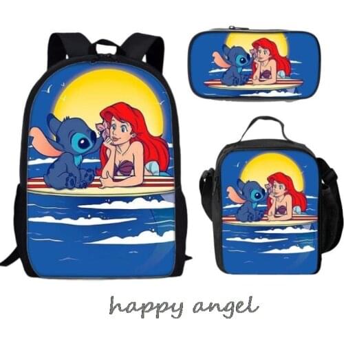 Boys cartoon school bag students waterproof backpack travel Stationery bags Stitch children schoolbag +Lunch Bag + Pencil Bag