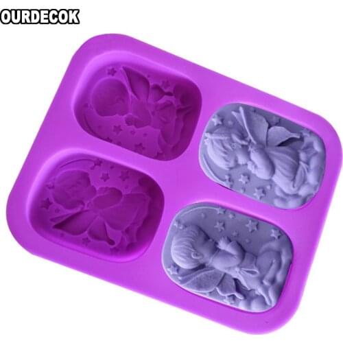 4 Hole Angels prayer Food-grade Silicone Soap Mold Cake Angel Couple Handmade Maker Tool 3D Soap Molds DIY Crafts Mold
