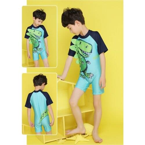 Cartoon Dinosaur Kids Boys One Piece Swimming Diving Surfing Suit Swimwear + Hat Summer Beach Wear Swimsuit SA4021