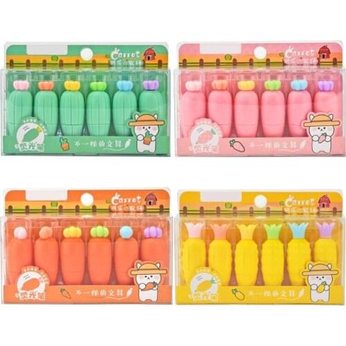 T3LB 6 Pcs Mini Cartoon Fruit Style Highlighter Paint Pen 3mm Broad Chisel Tip Quick Drying No Fade Paint Maker Pen Kits