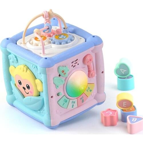 Fun baby toys, light, music, story, hand drum, children 14-in-1 six-sided drummer knocking on the piano, patting the drum