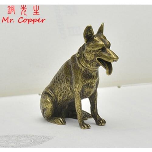 Vintage Copper Lucky Dog Miniatures Figurines Desktop Small Ornaments Chinese Classical Brass Animal Tea Pets Home Decorations
