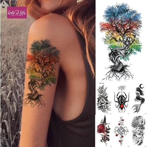 Ladder Tree Temporary Tattoo Sticker Flash Waterproof Tatto Spider Rose Sword Mermaid Body Art Arm Fake Tatoo Women Men