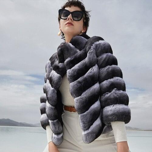 Chinchilla Colored Fur Coat Women Fashion Jacket Natural Rex Rabbit Fur Outwear 2020 New Style