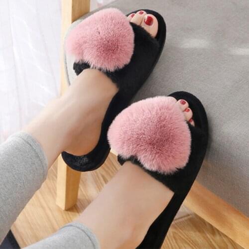 Women Short Plush Warm Cotton Suede Slippers Women Open Toe Slippers Ladies Indoor Cute Rabbit Shoes Female Comfort Casual Shoe