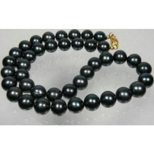 10-11 MM NATURAL BLACK SOUTH AAA PEARL NECKLACE 18INCH YELLOW CLASP