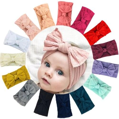 15Pcs/Lot Infant Baby Cable Knited Headband Wide Nylon Headwear For Girls Handmade Jacquard Fabric Bow Turban Hair Accessories