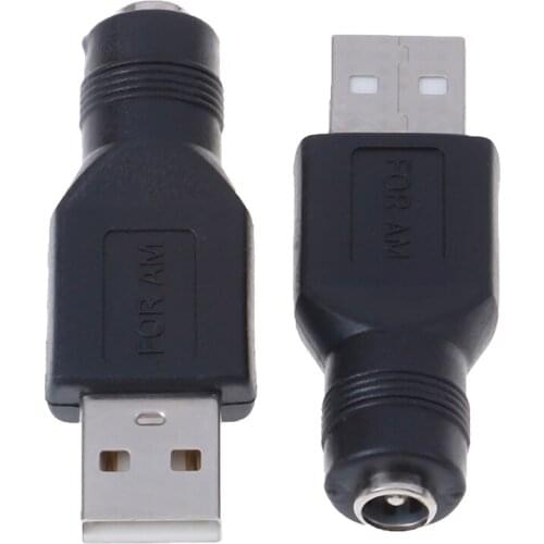2Pcs/lot Black USB Female To 5.5mm X 2.1mm Female DC Power Converter Charger Adapter
