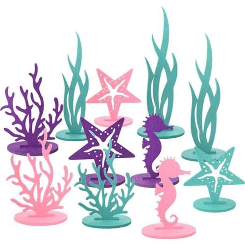 2Pcs Little Mermaid Theme Party Decorations DIY Felt Coral Table Ornament Under the Sea Girl Birthday Party Supplies Baby Shower