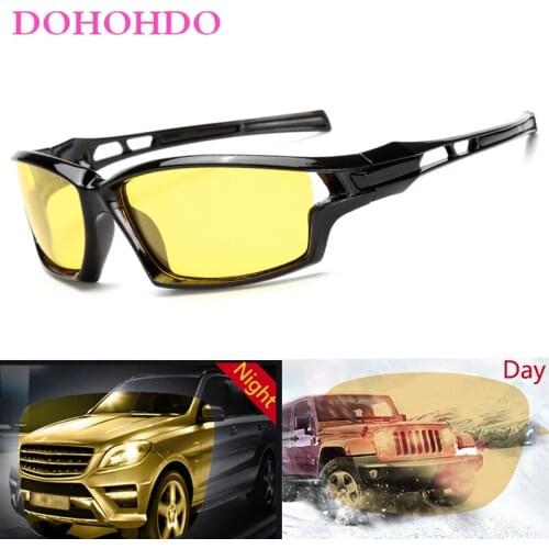 DOHOHDO Night Vision Sunglasses Men Gafas Para Manejar Fashion Polarized Night Driving Enhanced Light At Rainy Cloudy Fog Day