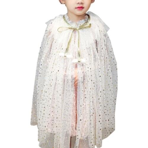2020 Kids Girl Fairy Cape Princess Candy Color Glitter Star Sequins Cloak Tulle Shawl