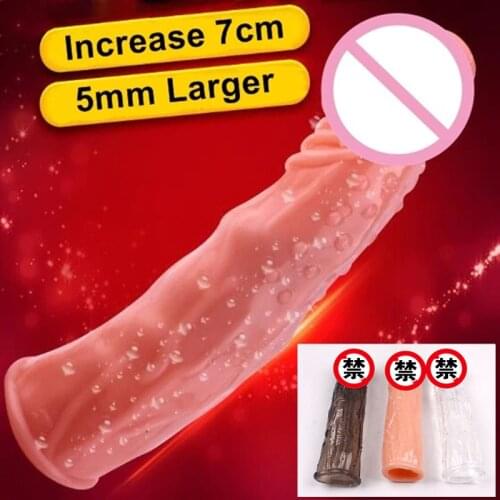3 Color 17cm Large Penis Sleeve Reusable Extended Dick Extender Cock Enlargement Extension Condom Men Gay Adult Sex Toys