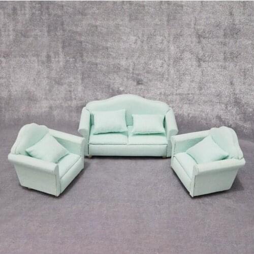 3Pcs 1/12 Dollhouse Sofa Armchair Couch with Cushion Accessories Christmas