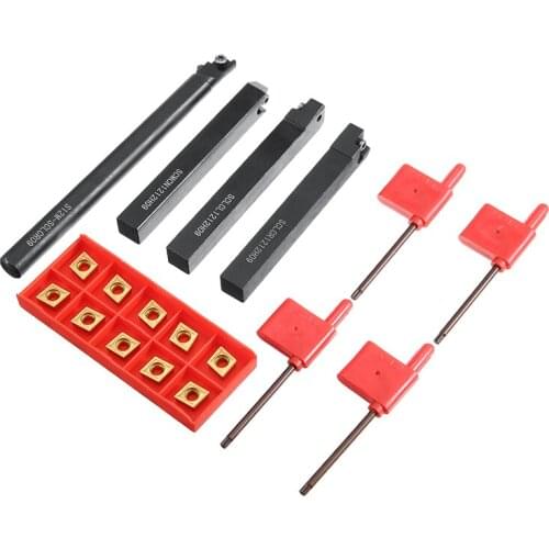 4Pcs Lathe Turning Tool Carbide Inserts With 4Pcs 12mm Shank Lathe Boring Bar Turning Tool Holder for Lathe Turning Machine