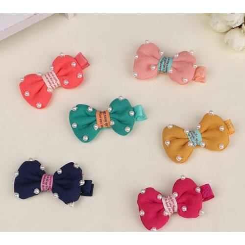 50pcs Handmade Dog Hair Clips Sew cloth pearl bow Dog Grooming Bows Hairpin Pet Accessories pet supplpy