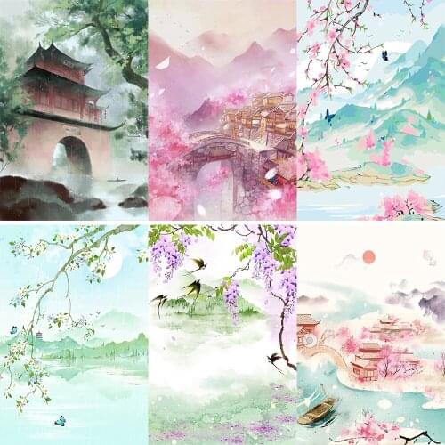 5D Diamond Painting Chinese Ancient City Tower Peach Landscape Diamond Embroidery Gift Home Decor Picture Of Rhinestones Art